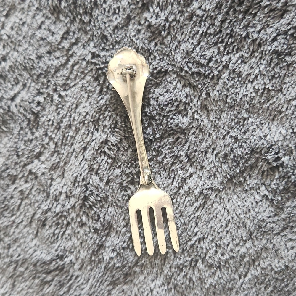 Sterling silver fork brooch - Picture 4 of 7